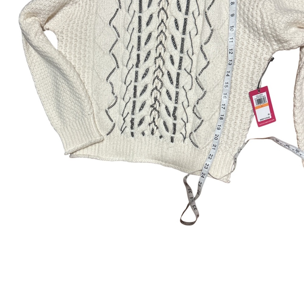 Vince Camuto Ivory Cable Knit Sweater Chain Detail Mock Neck Sz small NWT - Picture 7 of 10